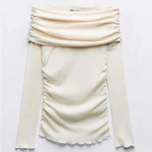 Zara Cream Long Sleeve Off-The-Shoulder Top